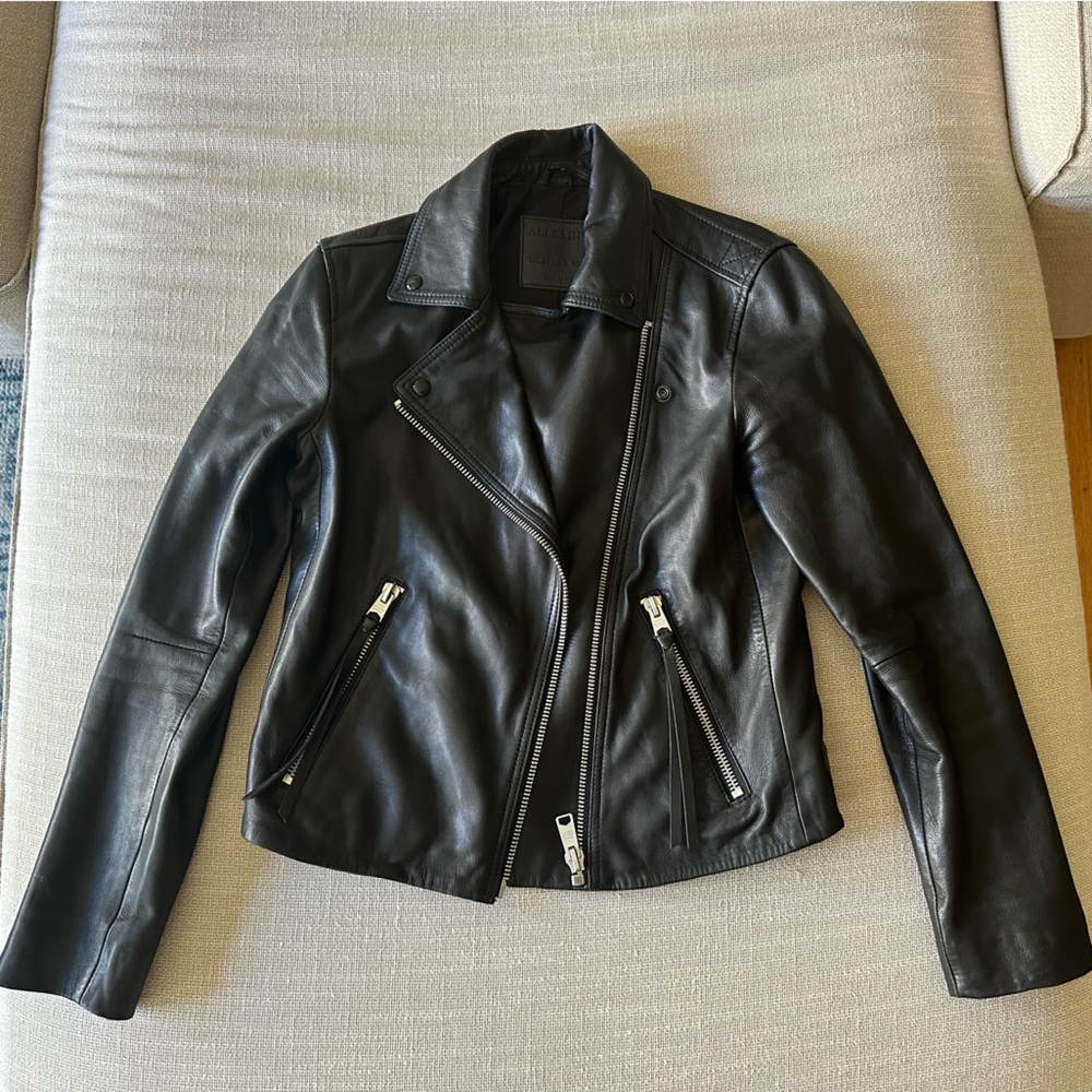 AllSaints Black Leather Biker Jacket